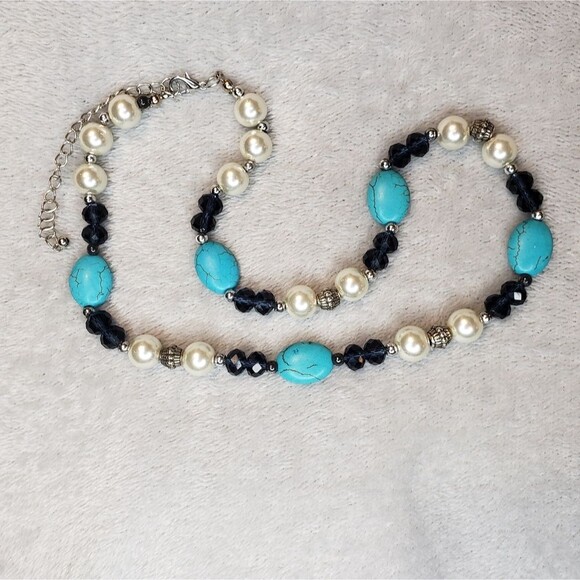 Turquoise, pearl, gem stone necklace - Picture 6 of 8